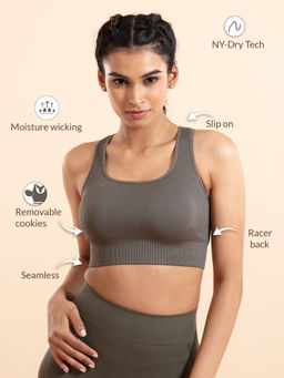 Nykd by Nykaa - Nykd All Day Seamless Sports Bra with removable cookies- NYK096 Beetle Green