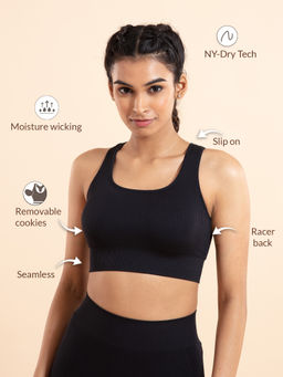 Nykd by Nykaa - Nykd All Day Seamless Sports Bra with removable cookies- NYK096 Jet Black