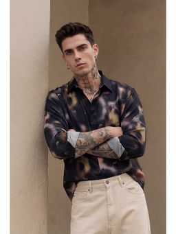 Snitch - Men Black Printed Full Sleeves Slim Shirt