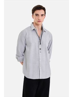 Snitch - Men Grey Textured Full Sleeves Regular Fit Casual Shirt