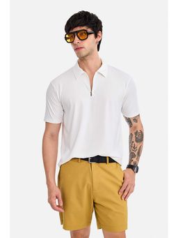 Snitch - Men White Textured Half Sleeves Slim Fit Casual Polo T-shirt