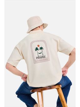 Snitch - Men Off White Graphic Printed Half Sleeves Oversized Polo T-shirt