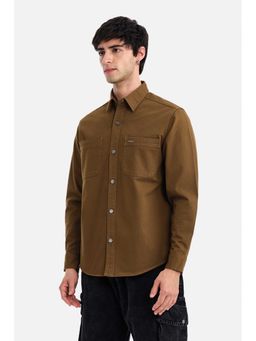 Snitch - Men Brown Solid Full Sleeves Oversized Casual Shirt