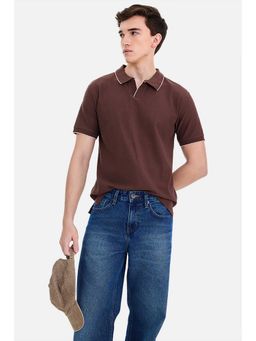 Snitch - Men Brown Textured Half Sleeves Regular Fit Polo T-shirt