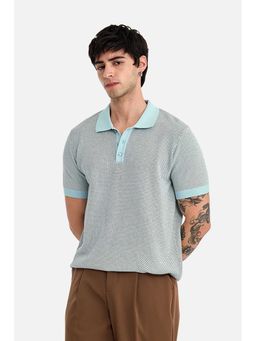 Snitch - Men Light Blue Textured Half Sleeves Regular Fit Polo T-shirt