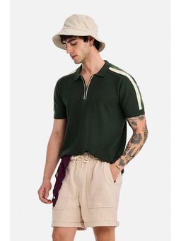 Snitch - Men Dark Green Textured Half Sleeves Regular Fit Polo T-shirt