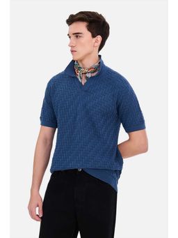 Snitch - Men Blue Textured Half Sleeves Regular Fit Polo T-shirt