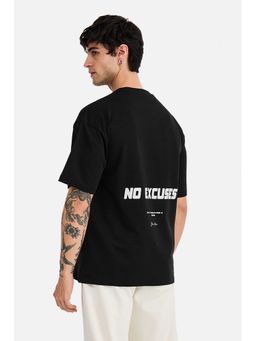 Snitch - Men Black Typography Half Sleeves Oversized Casual T-shirt