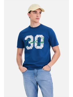 Snitch - Men Blue Typography Half Sleeves Regular Casual T-shirt