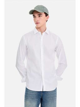 Snitch - Men White Micro Textured Full Sleeves Slim Fit Shirt