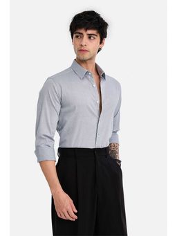 Snitch - Men Grey Textured Full Sleeves Slim Semi Formal Shirt