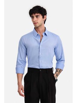 Snitch - Men Sky Blue Textured Full Sleeves Slim Semi Formal Shirt