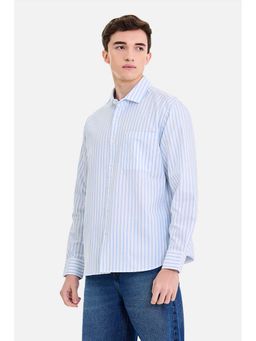 Snitch - Men Blue Stripes Full Sleeves Regular Fit Casual Shirt