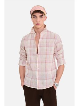 Snitch - Men Light Pink Checks Full Sleeves Regular Casual Shirt