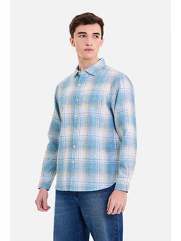 Snitch - Men Sky Blue Checks Full Sleeves Regular Casual Shirt