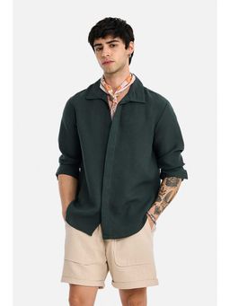 Snitch - Men Dark Green Textured Full Sleeves Regular Fit Casual Shirt