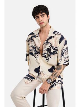 Snitch - Men Cream Abstract Printed Half Sleeves Shirt