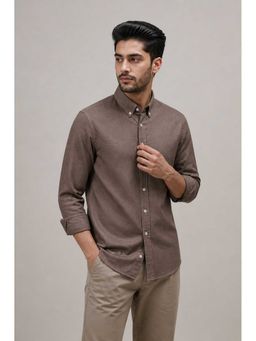CLUBHAVANA - Men Brown Burnt Clay Full Sleeves Linen Shirt