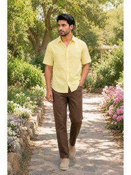 CLUBHAVANA - Men Yellow Sun Dune Half Sleeves Linen Shirt
