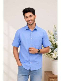 CLUBHAVANA - Men Light Blue Clear Bay Half Sleeves Linen Shirt