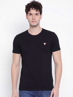 Guess - Men Black Solid Round Neck Half Sleeves T-shirt