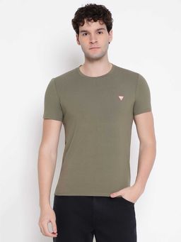 Guess - Men Olive Solid Round Neck Half Sleeves T-shirt