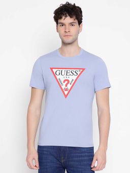 Guess - Men Blue Graphic Printed Half Sleeves T-shirt