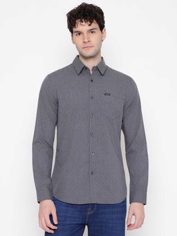 Guess - Men Grey Printed Spread Collar Full Sleeves Shirt