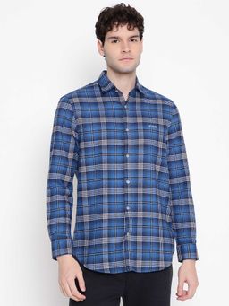 Guess - Men Blue Checks Spread Collar Full Sleeves Shirt