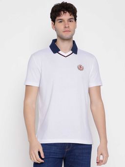 Guess - Men White Solid Half Sleeves Polo T-shirt