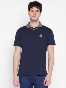 Guess - Men Navy Blue Solid Half Sleeves Polo T-shirt
