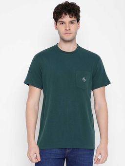 Guess - Men Green Solid Round Neck Half Sleeves T-shirt