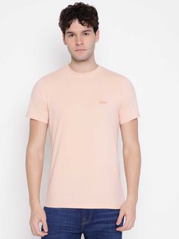 Guess - Men Peach Solid Round Neck Half Sleeves T-shirt