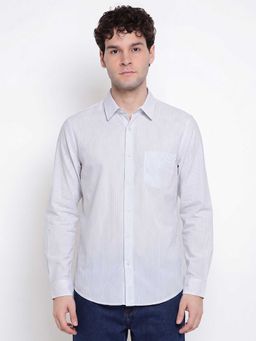 Guess - Men Light Blue Striped Spread Collar Full Sleeves Shirt