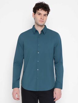 Guess - Men Teal Solid Spread Collar Full Sleeves Shirt