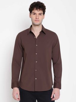 Guess - Men Brown Solid Spread Collar Full Sleeves Shirt