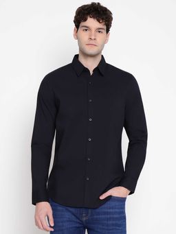 Guess - Men Black Solid Spread Collar Full Sleeves Shirt