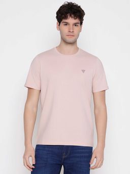 Guess - Men Pink Solid Round Neck Half Sleeves T-shirt