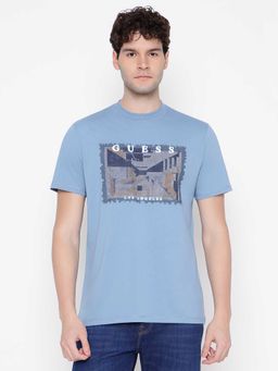 Guess - Men Blue Graphic Printed Round Neck Half Sleeves T-shirt