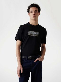 Guess - Men Black Graphic Printed Round Neck Half Sleeves T-shirt