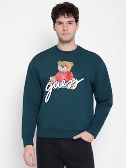 Guess - Men Teal Graphic Printed Round Neck Full Sleeves Sweatshirt