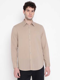 Guess - Men Beige Solid Spread Collar Full Sleeves Shirt