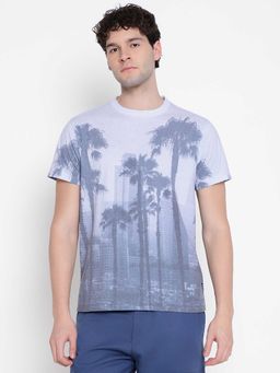 Guess - Men Blue Printed Round Neck Half Sleeves T-shirt