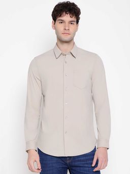 Guess - Men Beige Solid Spread Collar Full Sleeves Shirt