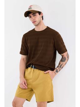 Snitch - Men Dark Brown Textured Half Sleeves Regular Fit T-shirt