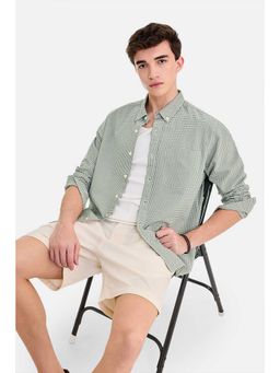 Snitch - Men Light Green Micro Checks Full Sleeves Regular Casual Shirt