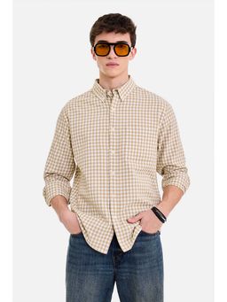 Snitch - Men Beige Checks Full Sleeves Regular Casual Shirt