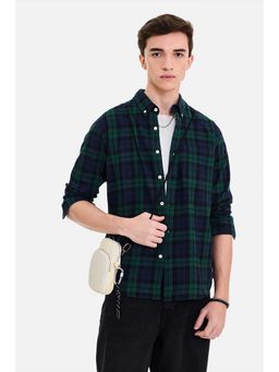 Snitch - Men Dark Green Checks Full Sleeves Regular Casual Shirt