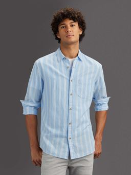 Pepe Jeans - Men Blue Full Sleeves Striped Regular Fit Shirt