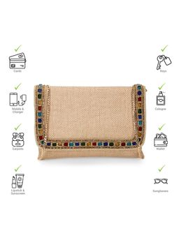 Metro - Women Gold Embellished Clutch with Detachable Chain